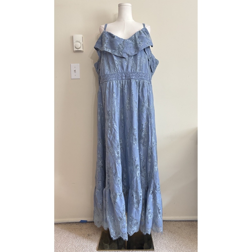 Torrid 4 4X Plus Size Dress Floral Lace Blue Ruffle Flowy Boho Cottage Romantic‎